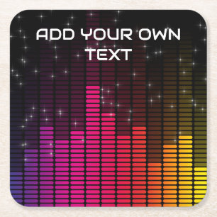 Equalizer Disco Lights Music Volume Custom Text Square Paper Coaster