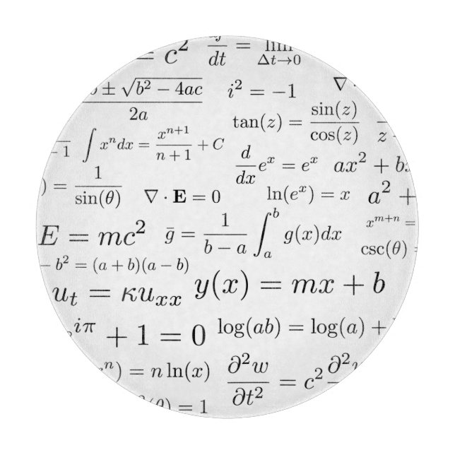 Equations of Math and Science Glass Cutting Board (Front)