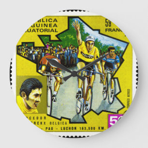 Equatorial Guinea Cyclists Historical Stamp Large Clock