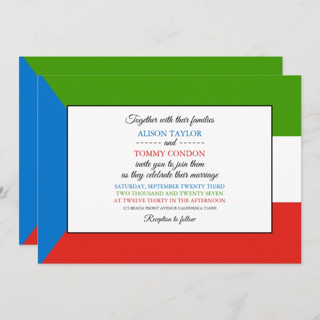 Equatorial Guinea Flag, Equatorial Guinean Wedding Invitation (Front/Back)