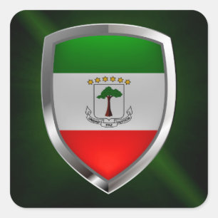Equatorial Guinea Mettalic Emblem Square Sticker