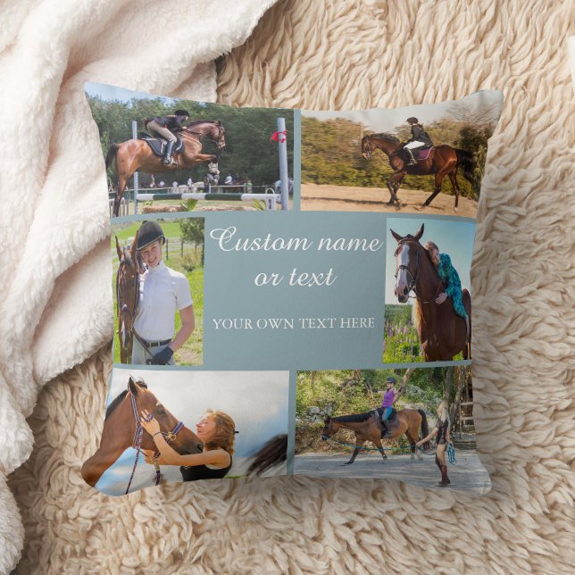 Equestrian 6 Photo Collage Blue Keepsake Cushion (Creator Uploaded)
