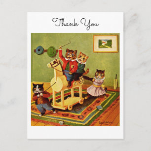 Equestrian Adventure Thank You From a Cat Cavalry Postcard