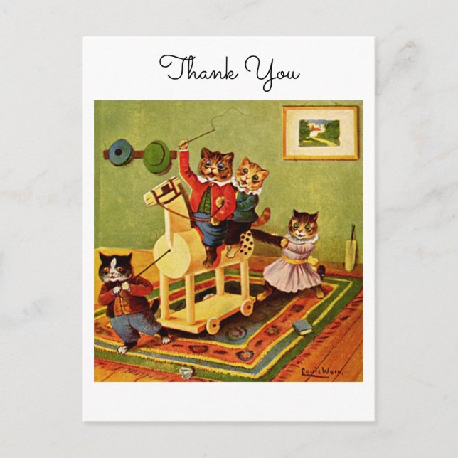 Equestrian Adventure Thank You From a Cat Cavalry Postcard (Front)