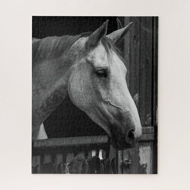 Equestrian Black and White Horse Jigsaw Puzzle (Vertical)