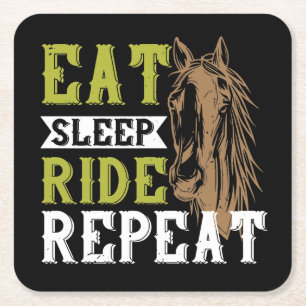 Equestrian Black Horseback Riding Western Horse Square Paper Coaster