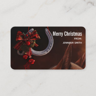 Equestrian Christmas Hanging Horseshoe Photo Business Card