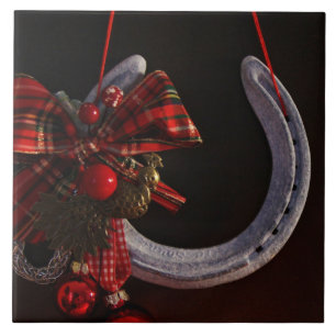 Equestrian Christmas Hanging Horseshoe Photo Ceramic Tile