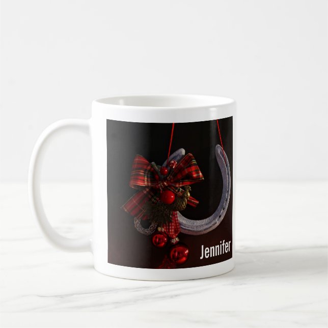 Equestrian Christmas Hanging Horseshoe Photo Coffee Mug (Left)