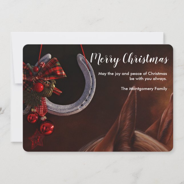 Equestrian Christmas Hanging Horseshoe Photo Holiday Card (Front)