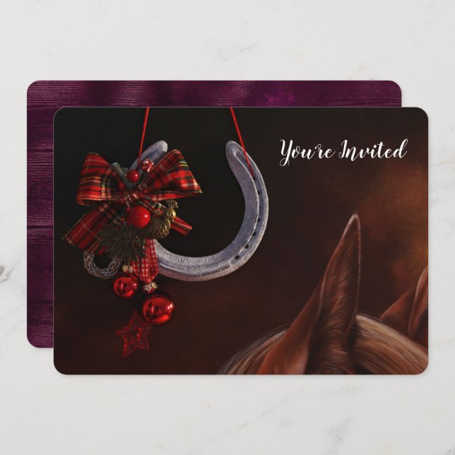 Equestrian Christmas Hanging Horseshoe Photo Invitation (Front/Back)