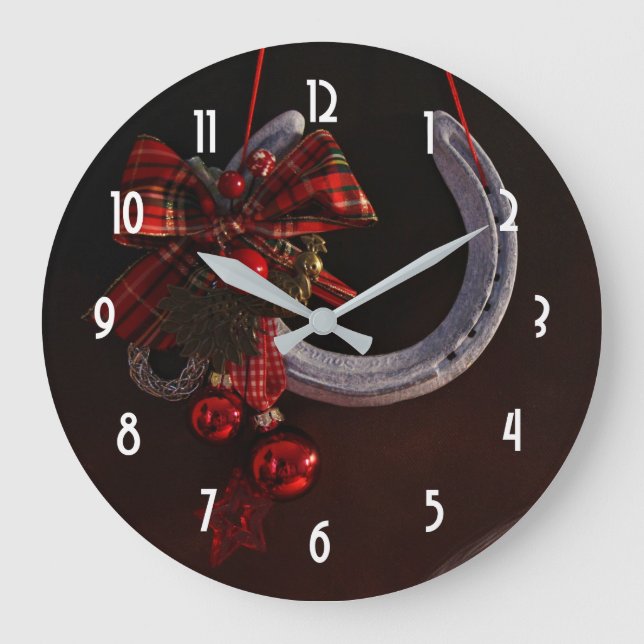 Equestrian Christmas Hanging Horseshoe Photo Large Clock (Front)