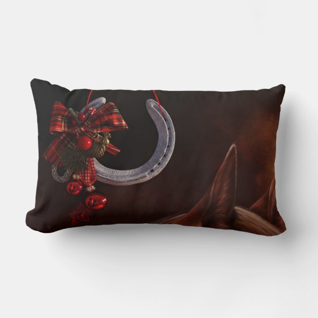 Equestrian Christmas Hanging Horseshoe Photo Lumbar Cushion (Front)