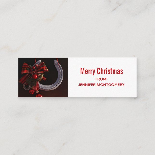 Equestrian Christmas Hanging Horseshoe Photo Mini Business Card (Front)