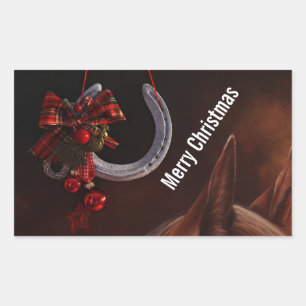 Equestrian Christmas Hanging Horseshoe Photo Rectangular Sticker