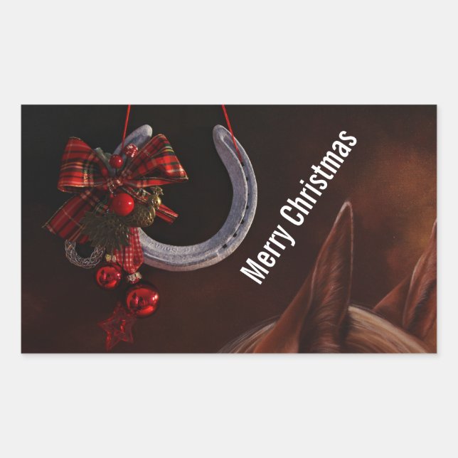 Equestrian Christmas Hanging Horseshoe Photo Rectangular Sticker (Front)