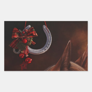 Equestrian Christmas Hanging Horseshoe Photo Rectangular Sticker