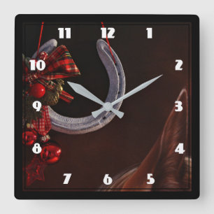Equestrian Christmas Hanging Horseshoe Photo Square Wall Clock