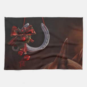 Equestrian Christmas Hanging Horseshoe Photo Tea Towel