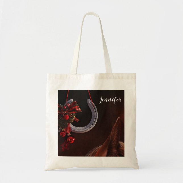 Equestrian Christmas Hanging Horseshoe Photo Tote Bag (Front)