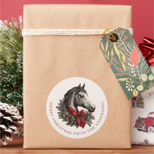 Equestrian Christmas Horse Festive Vintage Holiday Classic Round Sticker