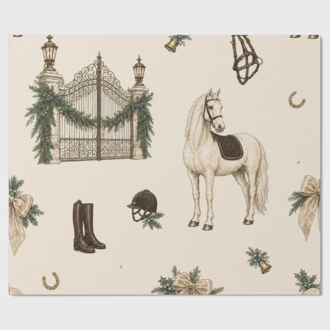 Equestrian Christmas Ivory Wrapping Paper (Flat)