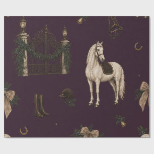 Equestrian Christmas Plum Wrapping Paper