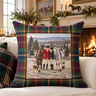 Equestrian Classic Tartan Plaid Holiday Photo Cushion