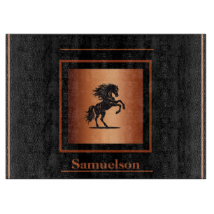 Equestrian Copper-Embellished Personalised Glass Cutting Board