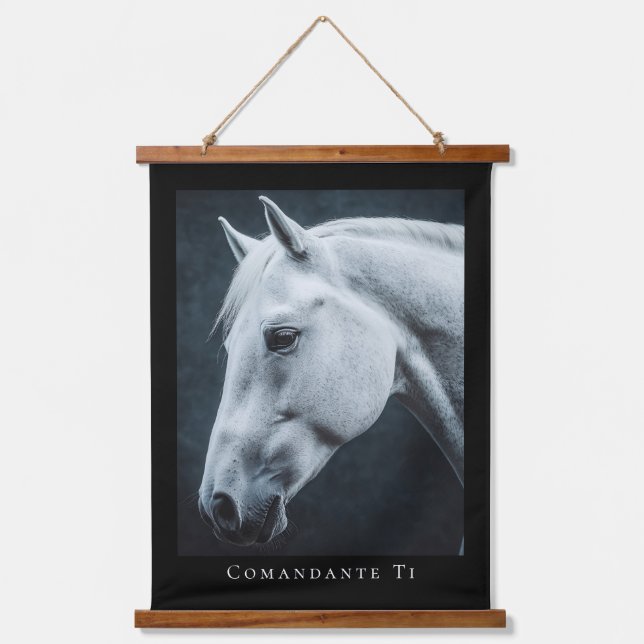 Equestrian Custom Horse Photo Name Black Frame Hanging Tapestry (Front)