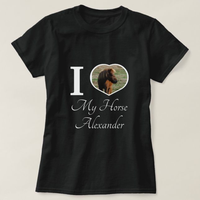 Equestrian Cute I love my horse heart photo | name T-Shirt (Design Front)