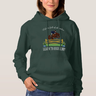 EQUESTRIAN ENGLISH JUMPING HORSE AND RIDER HOODIE