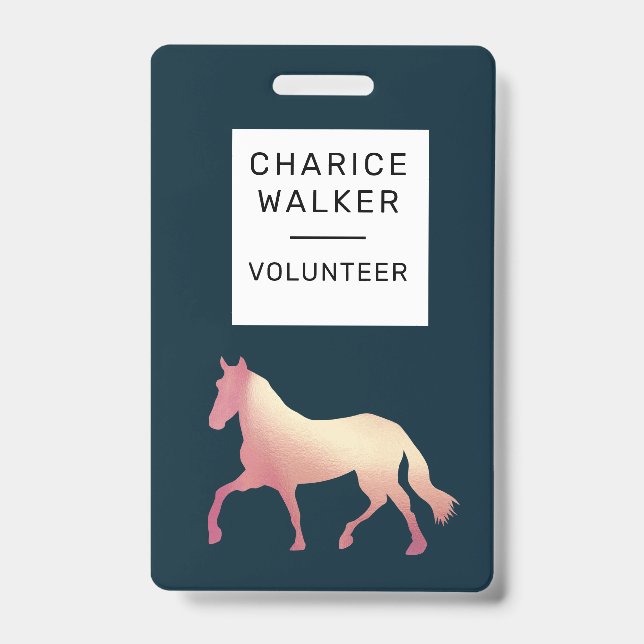 equestrian event rose gold horse monogram name ID badge (Front)