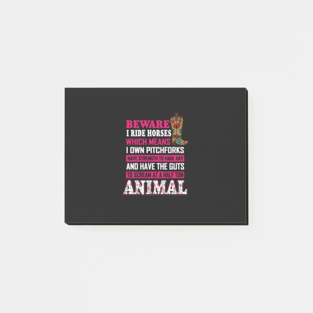 Equestrian Gift | Beware I Ride Horses Post-it Notes (Front)