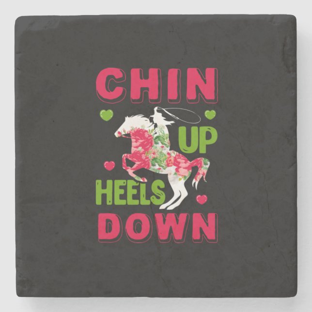 Equestrian Gift | Chin Up Heels Down Stone Coaster (Front)