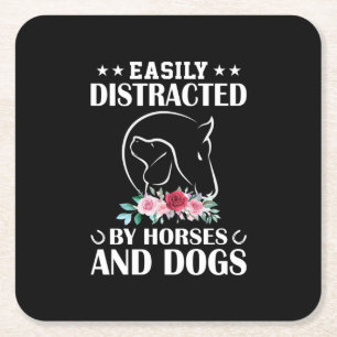 Equestrian Gift Easily Distracted By Horses Square Paper Coaster