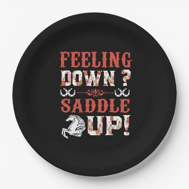 Equestrian Gift | Feeling Down Saddle Up Paper Plate (Front)