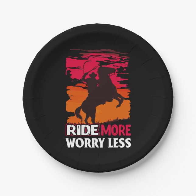 Equestrian Gift | Ride More Worry Less Paper Plate (Front)