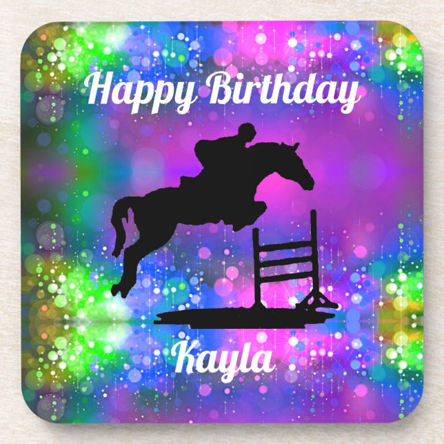Equestrian Happy Birthday Horse Show Glitter Coaster (Front)