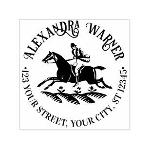 Equestrian Horse and Rider Name Return Address Self-inking Stamp