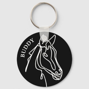 Equestrian horse head outline sketch drawing  key ring