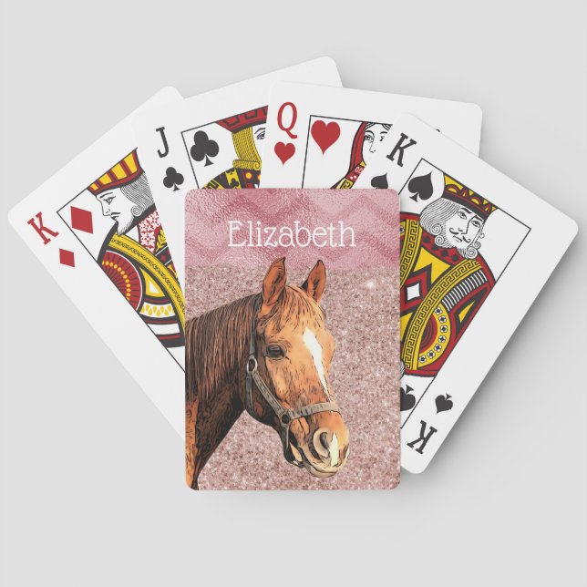 Equestrian Horse Pink Name Chic Riding Playing Cards (Back)