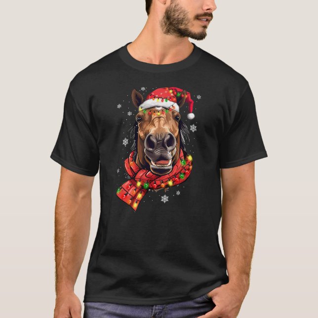 Equestrian Horse Portrait Western Horse Christmas  T-Shirt (Front)