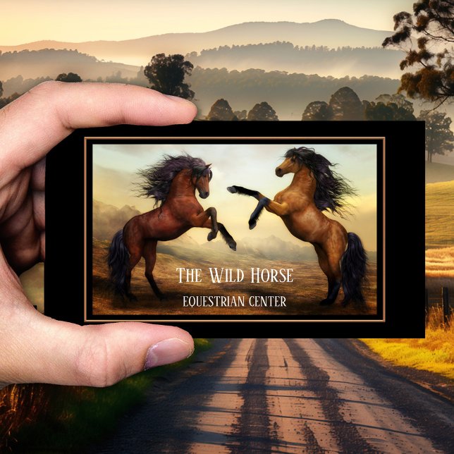 Equestrian Horse Training Centre Business Card (Business card featuring a painting of two wild horses - equine guided coaching - equestrian)