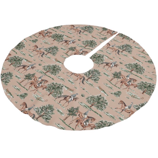 Equestrian Horse Tree Holiday Brushed Polyester Tree Skirt (Angled)