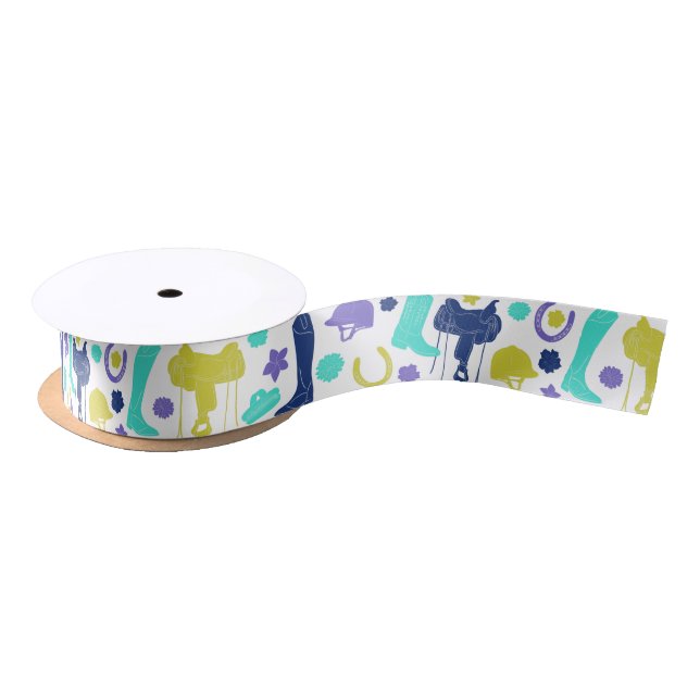 Equestrian Horseback Riding Themed Patterned Satin Satin Ribbon (Spool)