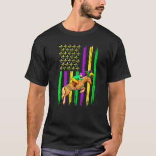 Equestrian Jester Hat Retro American Flag Mardi Gr T-Shirt