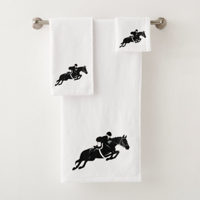 Equestrian Jumper White Bath Towel Set (Insitu)