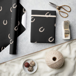 Equestrian Lucky Horse Shoe Black Wrapping Paper