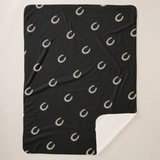 Equestrian Lucky Horse Shoe Pattern Sherpa Blanket